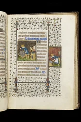 Ms 62 f.215r St. Éloi fabriquant un sanctuaire; St. Éloi à une enclume, d