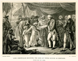 Lord Cornwallis recevant les fils de Tippoo Sultan comme otages