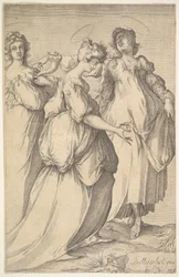 Trois figures féminines auréolées, vers 1610-50