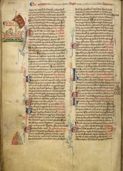 Royal 14 C. VII, f.116v Dessin marginal du roi Henri III traversant la Manche vers la Bretagne, avec une partie du texte accompagnant de la main de l