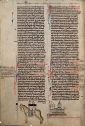 Deux Templiers sur un cheval, extrait de Chronica maiora I par Matthew Paris, XIIIe siècle