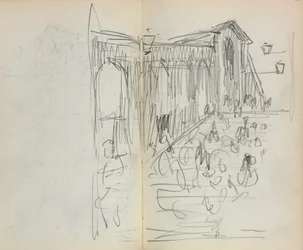 Carnet de croquis italien : Pont avec figures, pages 95 et 96, 1898-1899