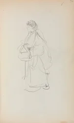 Carnet de croquis italien : Femme debout tenant une sacoche page 56, 1898-1899