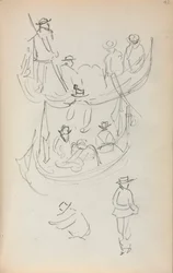 Carnet de croquis italien : Deux gondoles avec des figures, 1898-1899