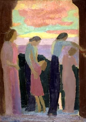 Marthe Denis et les enfants sur le balcon, vers 1900-1940