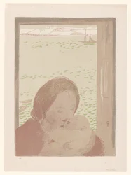 Mère avec bébé devant une fenêtre