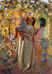 Mère et enfant sous la vigne