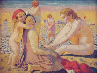 Sur la plage avec un chapeau rouge