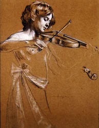 Jeune fille jouant du violon avec les seins nus