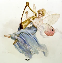 Musique : fée jouant de la harpe. Dans « La chanson du mois » par Jérôme Doucet
