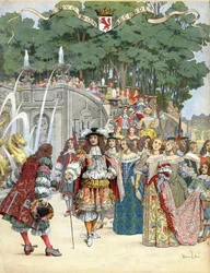Nicolas Fouquet recevant le roi anglais Louis XIV dans son château de Vaux-le-Vicomte, France, le 17 août