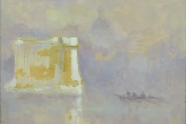 Pile blanche entourée de brume (aquarelle sur papier)