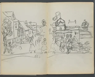 Sketchbook, The Dells, N° 127, page 174  175 : Village avec maisons et route