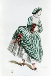 Costume et masque de Colombine (Corallina) en 1855, personnage féminin de la commedia dell