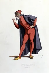 Costume et personnage de théâtre : Pantalone (en français Pantalone, docteur), tiré de « Masques et bouffons » (comédie italienne : Commedia dell