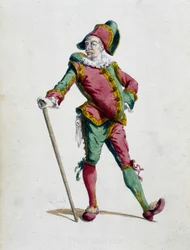 Polichinelle - dans «Masques et bouffons» (comédie italienne), texte et dessins de Maurice Sand, gravures de A. Manceau, préface de Georges Sand, Paris, Michel Levy Freres