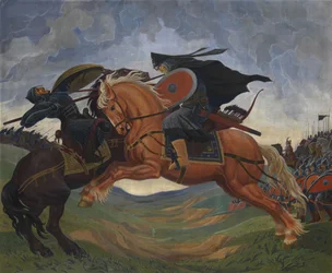 Combat singulier de Peresvet et Temir-murza sur le champ de Kulikovo en 1380