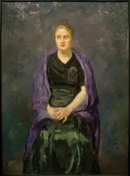 Portrait de Minna Beckmann-Tube avec écharpe violette