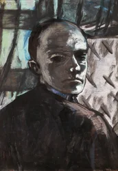 Autoportrait avec rideau vert