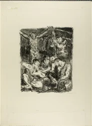 Lancer de dés devant la croix, planche six de Sechs Lithographien zum Neuen Testament