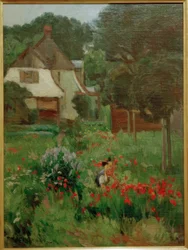 Enfant cueillant des fleurs
