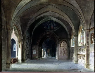 Décoration pour « Die Meistersinger » ou « Les maîtres chanteurs de Nuremberg », opéra de Richard Wagner. Scénographie de Bruckner, Acte I. Musée Wagner Bayreuth.
