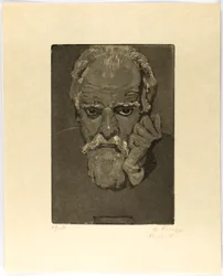 Autoportrait avec le poing sur le visage