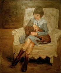 La petite-fille de Liebermann avec un teckel sur les genoux