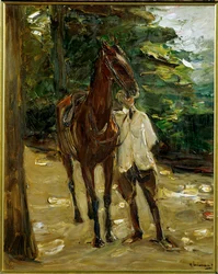 Palefrenier avec cheval (haletant)