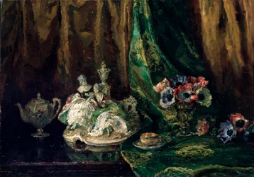 Nature morte avec porcelaine et fleurs, 20e siècle