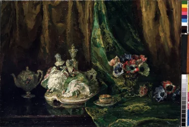 Nature morte à la porcelaine et aux fleurs