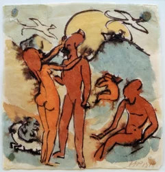 Scène de baignade avec des oiseaux timoniers