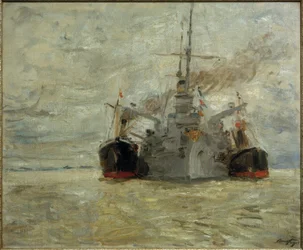Navire de guerre bunkerisant du charbon dans le port de Hambourg