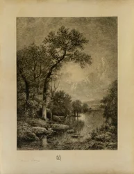Paysage avec cerfs