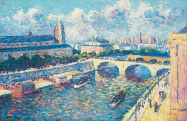 Paris, the Seine and the quai de la Mégisserie seen from the quai de l