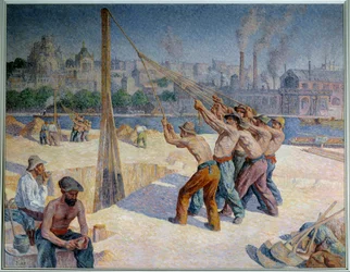 Batteurs de pieux sur le quai de la Seine à Billancourt
