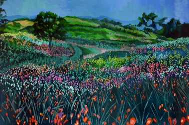 Prairie de fleurs sauvages au crépuscule