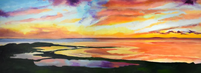 Un coucher de soleil éclatant sur la côte