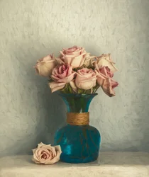 Nature morte aux roses rose pâle