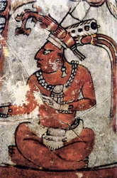 Guerrier maya. Céramique polychrome, art maya, VIIe siècle. Musée national d