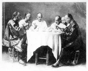 Heure du dîner, Hong Kong, Chine, vers 1900