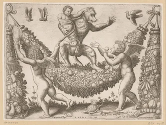 Putti ridiculisant un singe