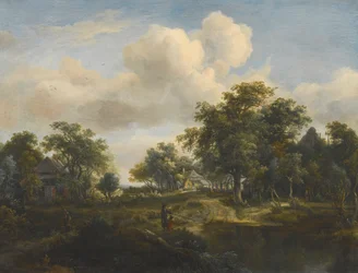 Un hameau dans les bois avec des pêcheurs