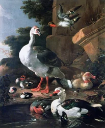 Oiseaux aquatiques dans un paysage classique, XVIIe siècle