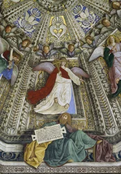 Le prophète Jérémie et un ange, dôme de la sacristie de Saint-Marc, Santuario della Santa Casa, Loreto, c.1477-93 (fresque)