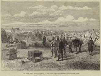 La guerre zouloue, quartier général du général Lord Chelmsford, camp d