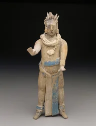 Figurine : homme debout, période classique tardive, 650-900 apr. J.-C. (céramique et peinture)