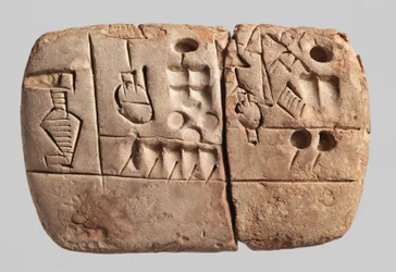 Tablette cunéiforme pictographique ancienne, Mésopotamie, Uruk, vers 3100-2900 av. J.-C.