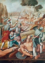 Conquête du Mexique : combat opposant Hernando Cortes aux indiens de Tabasco en 1519