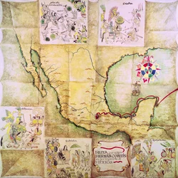 Carte de la route suivie par Hernando Cortes (1485-1547) lors de la conquête du Mexique